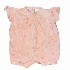 Vintage Cherokee Baby Pink Butterfly Bubble Romper With Bows And Pockets 6-9M